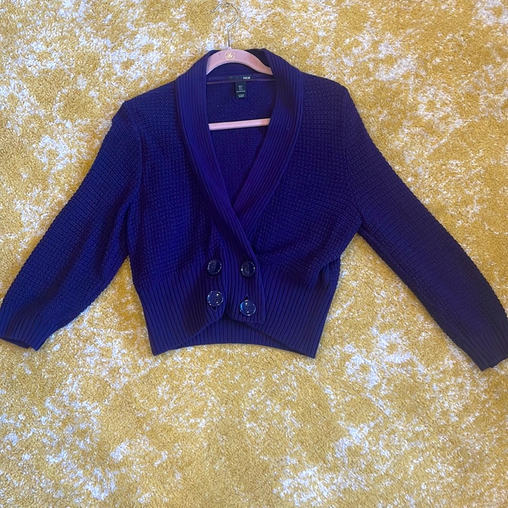 H&M Cropped Purple Sweater w/ Buttons - SIZE L